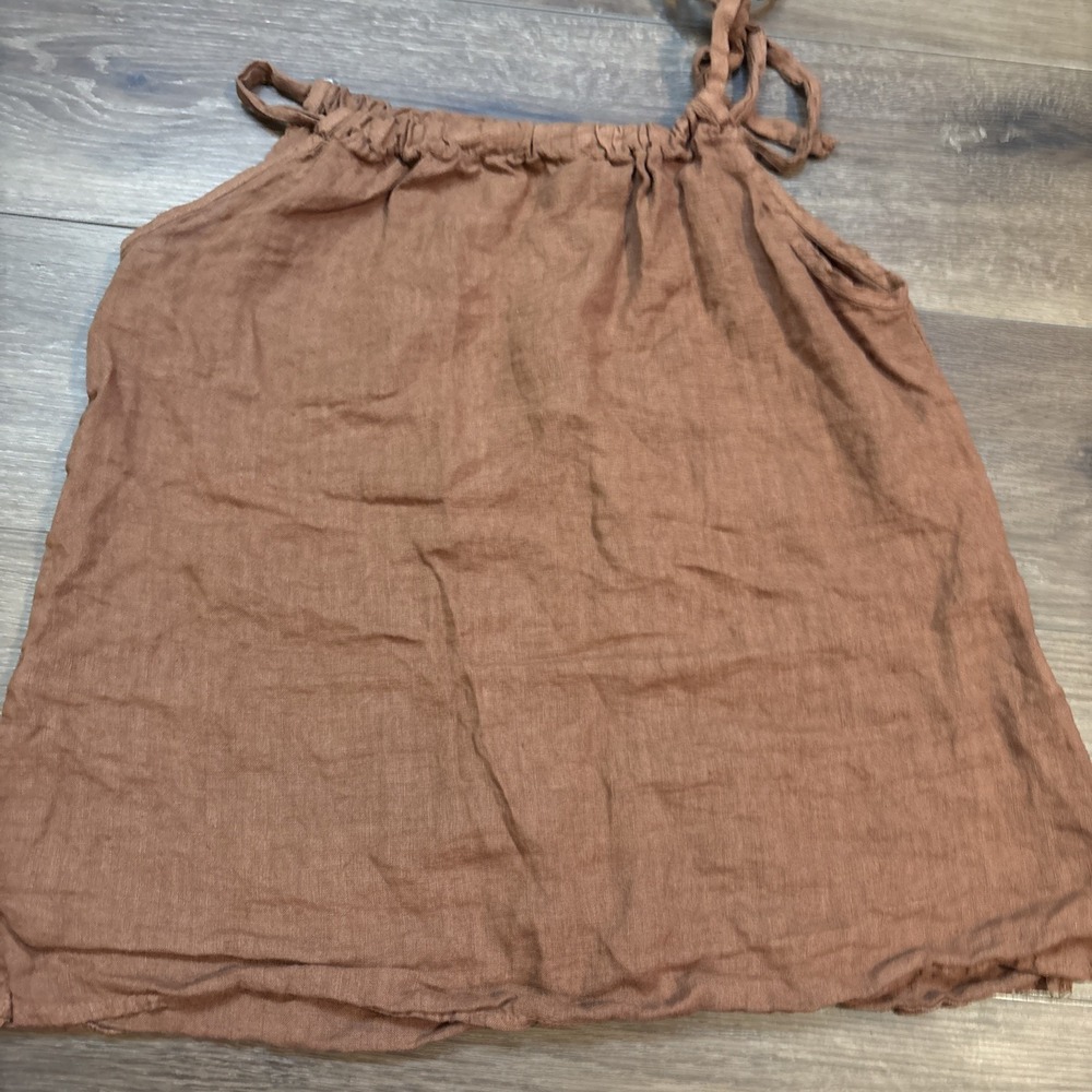Bellambia Made in Italy 100% Linen Brown Tie Shoulder Sleeveless Top Medium Tank